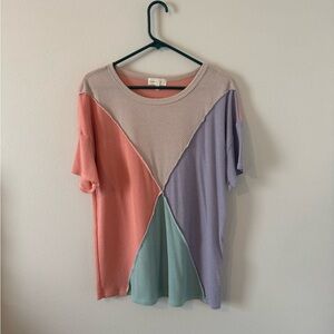 Pastel Patchwork Short Sleeve Women's Top